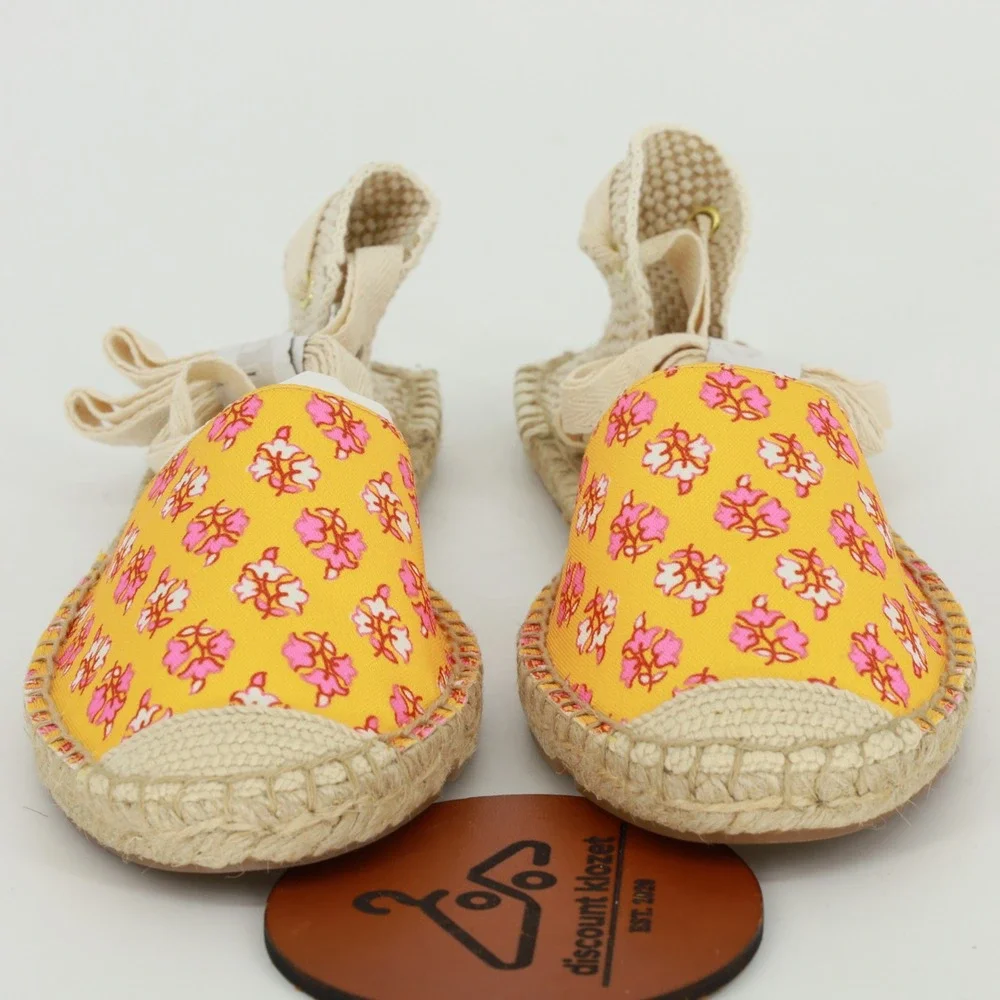 J.Crew Printed Lace-Up D'Orsay Espadrille Sandals Orange Block Size 9.5 NIB Boho